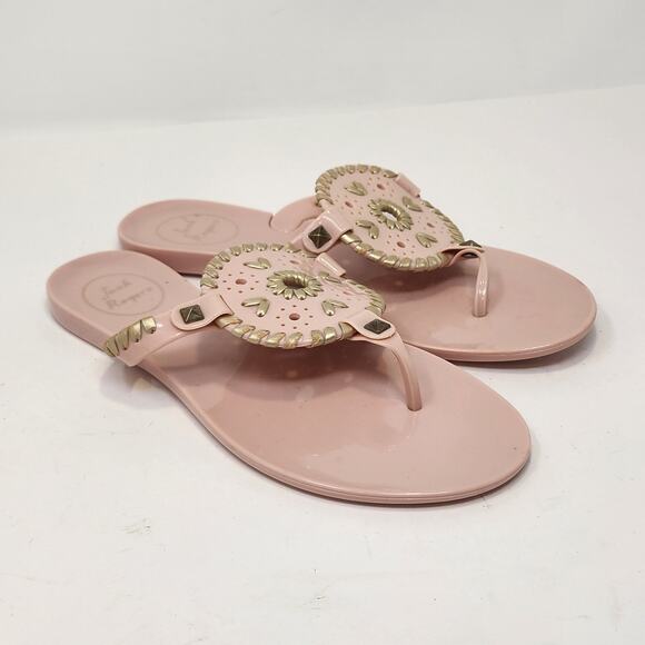 Jack Rogers Georgica Blush Pink Jelly Thong Sandals Size 6 Gold Leather Studs - Picture 1 of 6